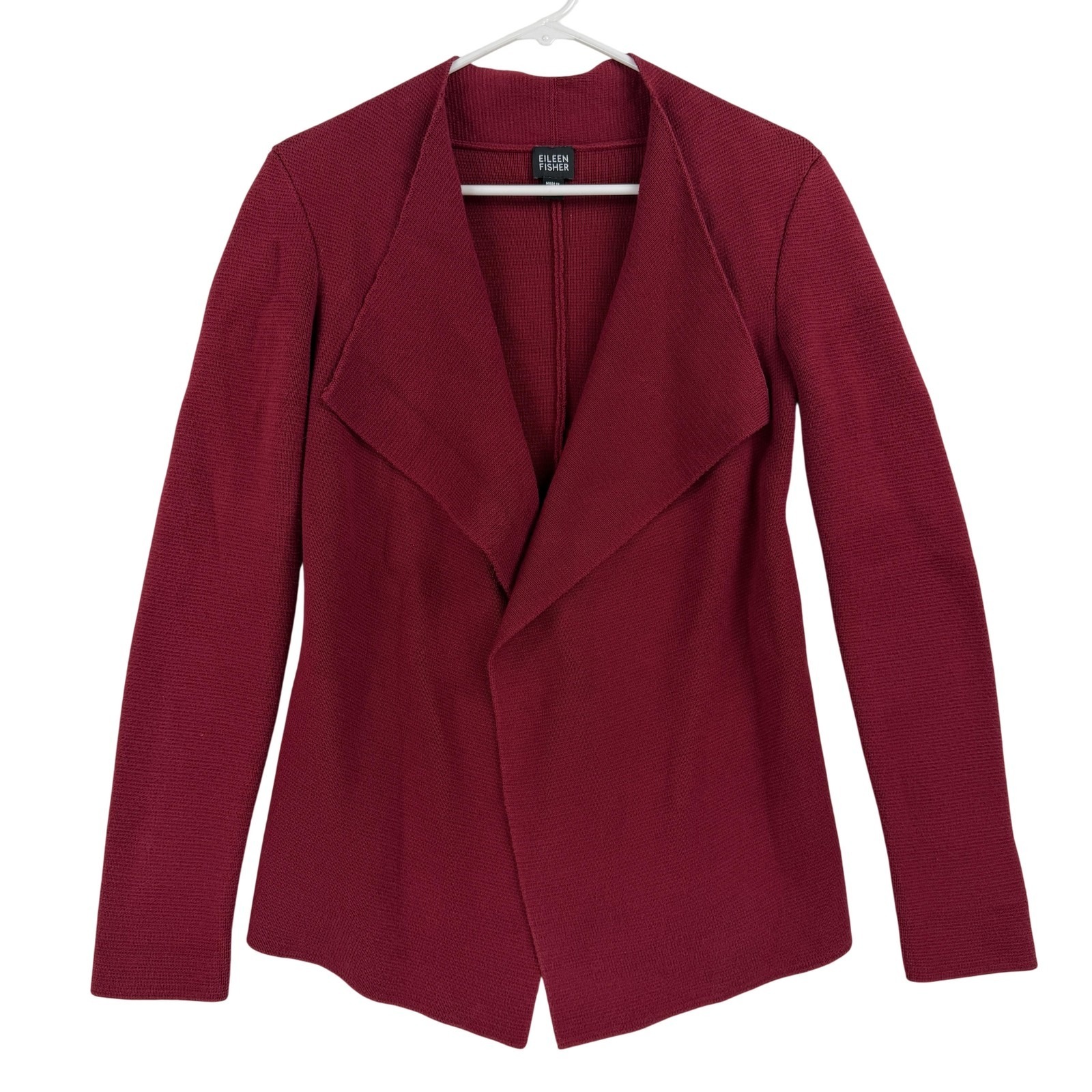 Eileen Fisher Cardigan Sweater Womens Xs Red Open Front Cotton Blend Long Sleeve